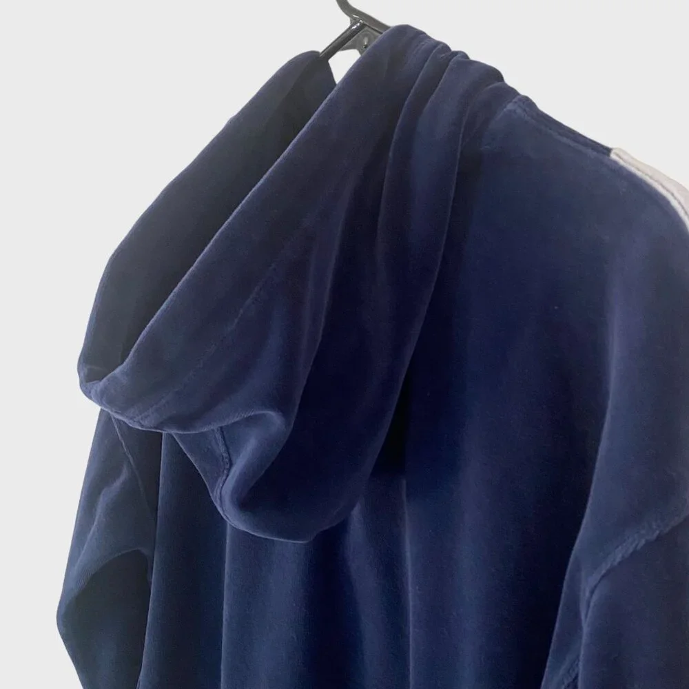 Y2K Tommy Hilfiger Sport Velour Chevron Hoodie Sweatshirt Blue Women's Medium - Picture 6 of 13